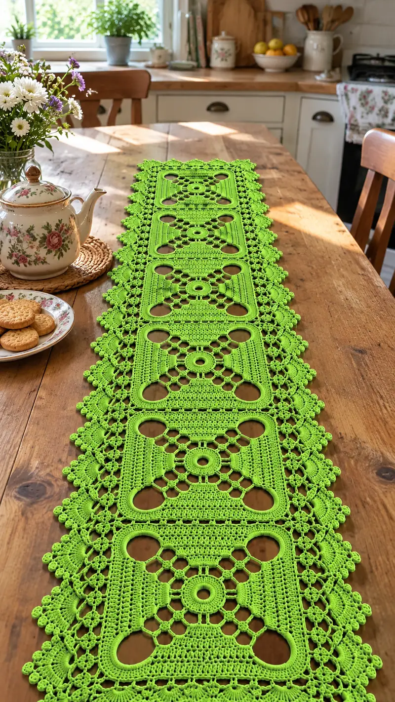 Patrón de crochet gratis nivel Intermedio: Centro De Mesa Calado En Cuadrados - Tutorial fácil de seguir