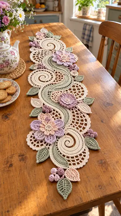 Camino De Mesa Floral En Crochet paso 1 - avance de la construcción