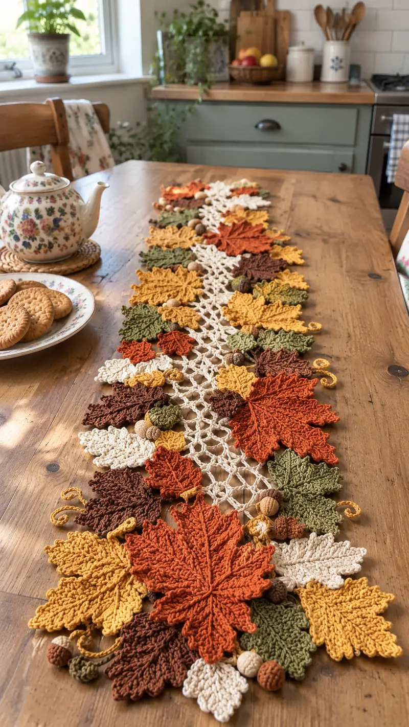 Camino De Mesa Hojas De Otono Patrón patrón de crochet - vista detallada del proyecto terminado