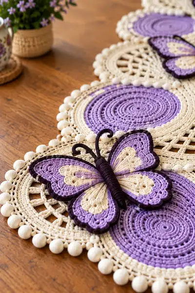 Camino De Mesa Mariposas Lavanda paso 2 - avance del armado