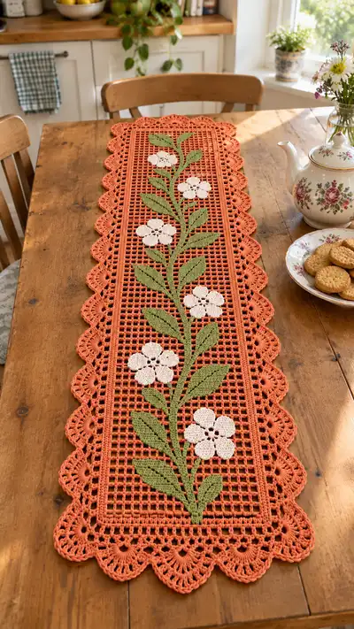 Camino De Mesa Floral Filet paso 1 - avance de la construcción