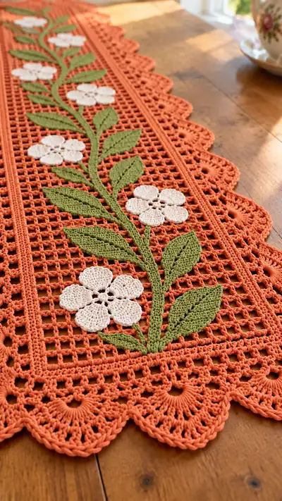Camino De Mesa Floral Filet paso 2 - avance del armado