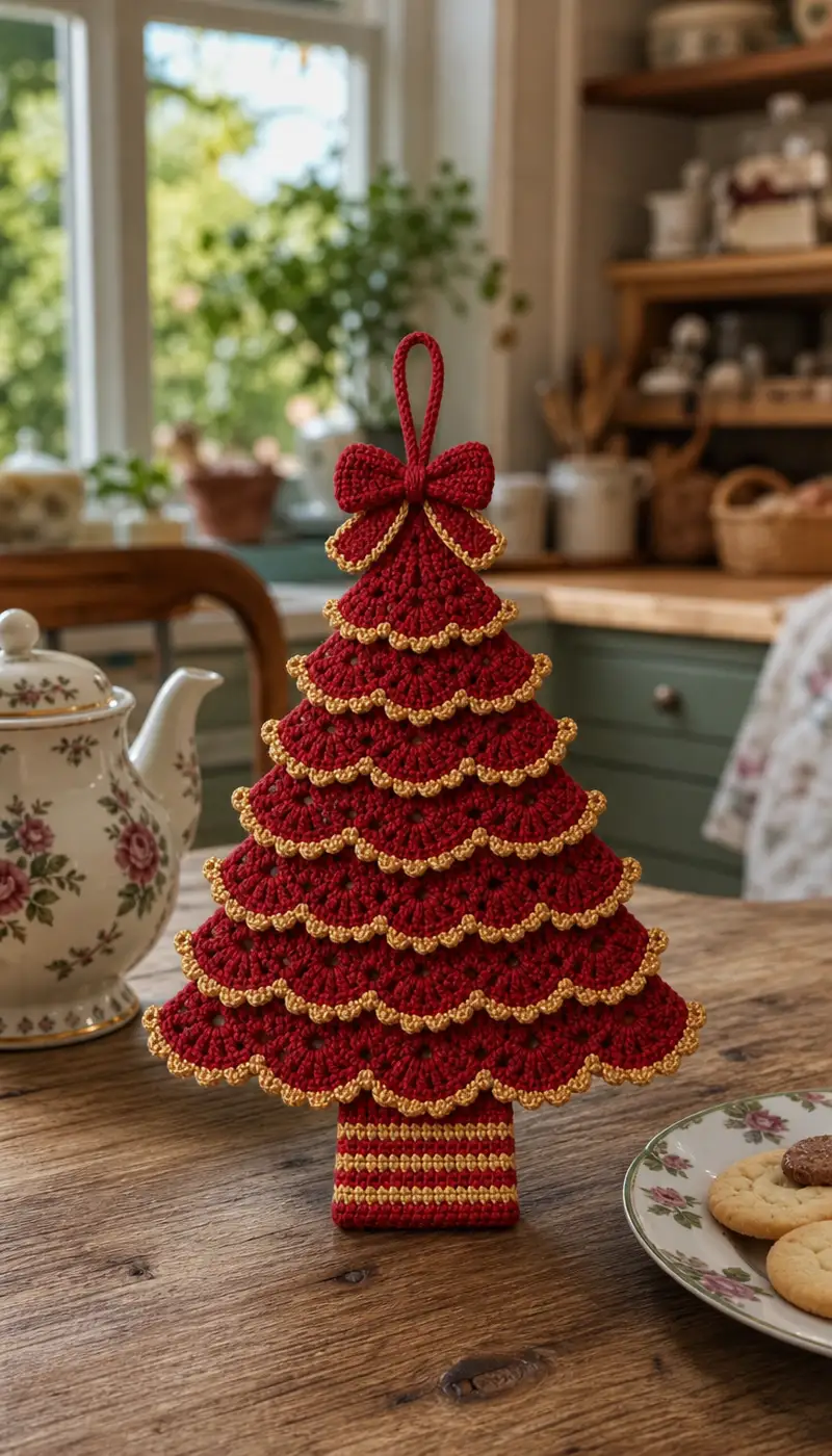 Arbol Navideno de Capas con Volantes patrón de crochet - vista detallada del proyecto terminado