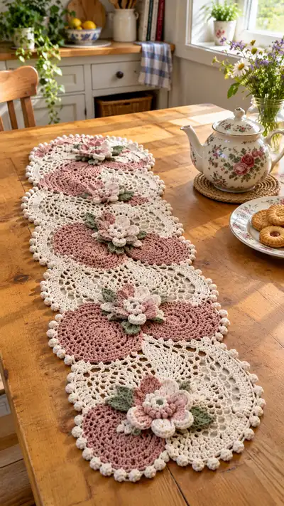 Camino De Mesa Con Flores Patrón de crochet paso 1 - avance de la construcción